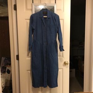 Flattering Dropwaist Dress, Pindot Denim, S